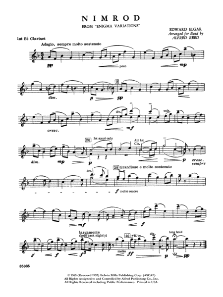 Nimrod (from Elgar's Variations): 1st B-flat Clarinet