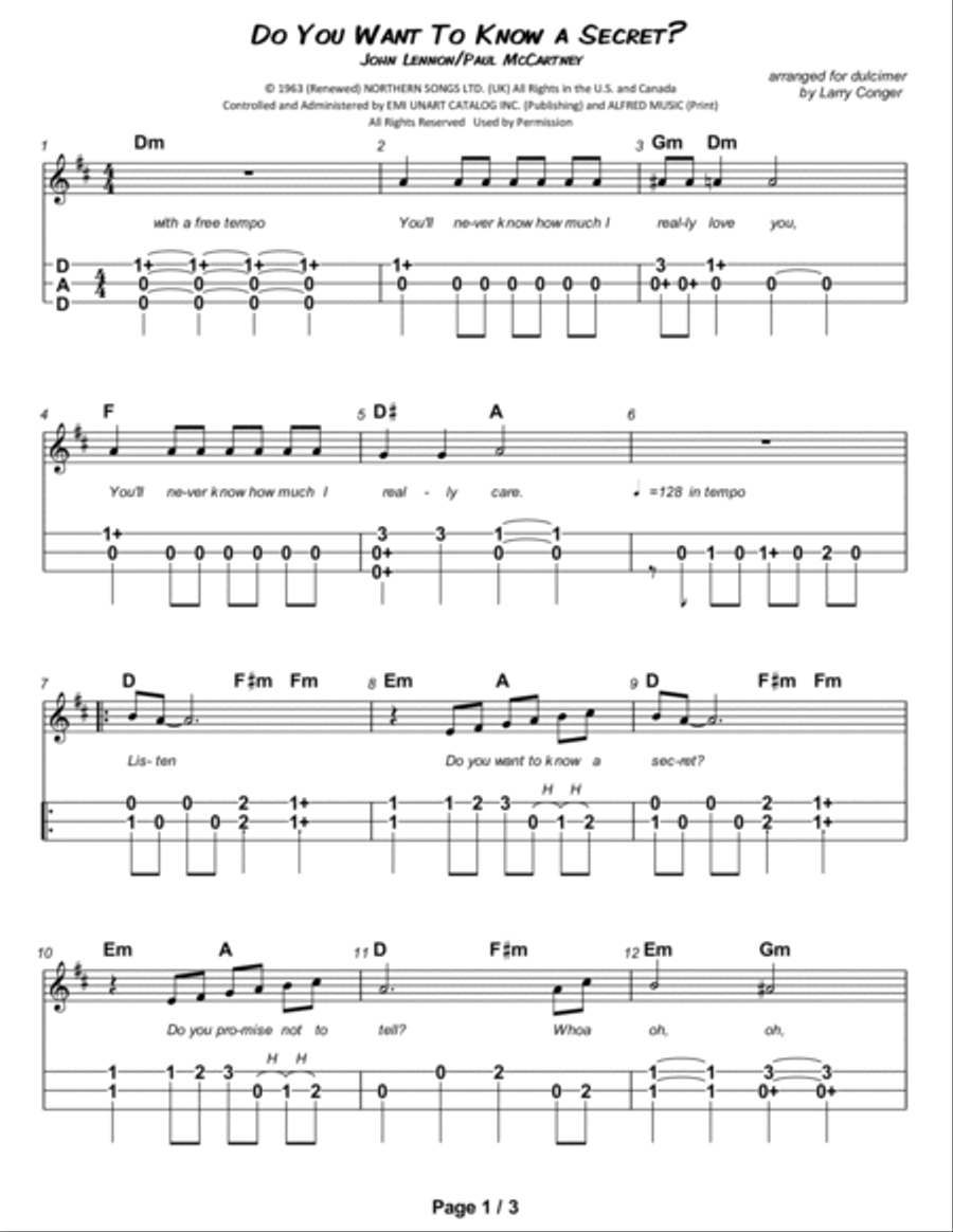 Do You Want To Know A Secret? Dulcimer scores gallery preview page 2