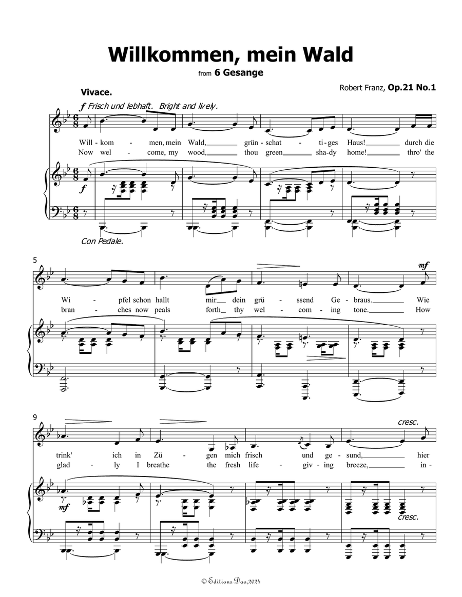 Willkommen, mein Wald, by Robert Franz, in B flat Major Voice scores gallery preview page 3