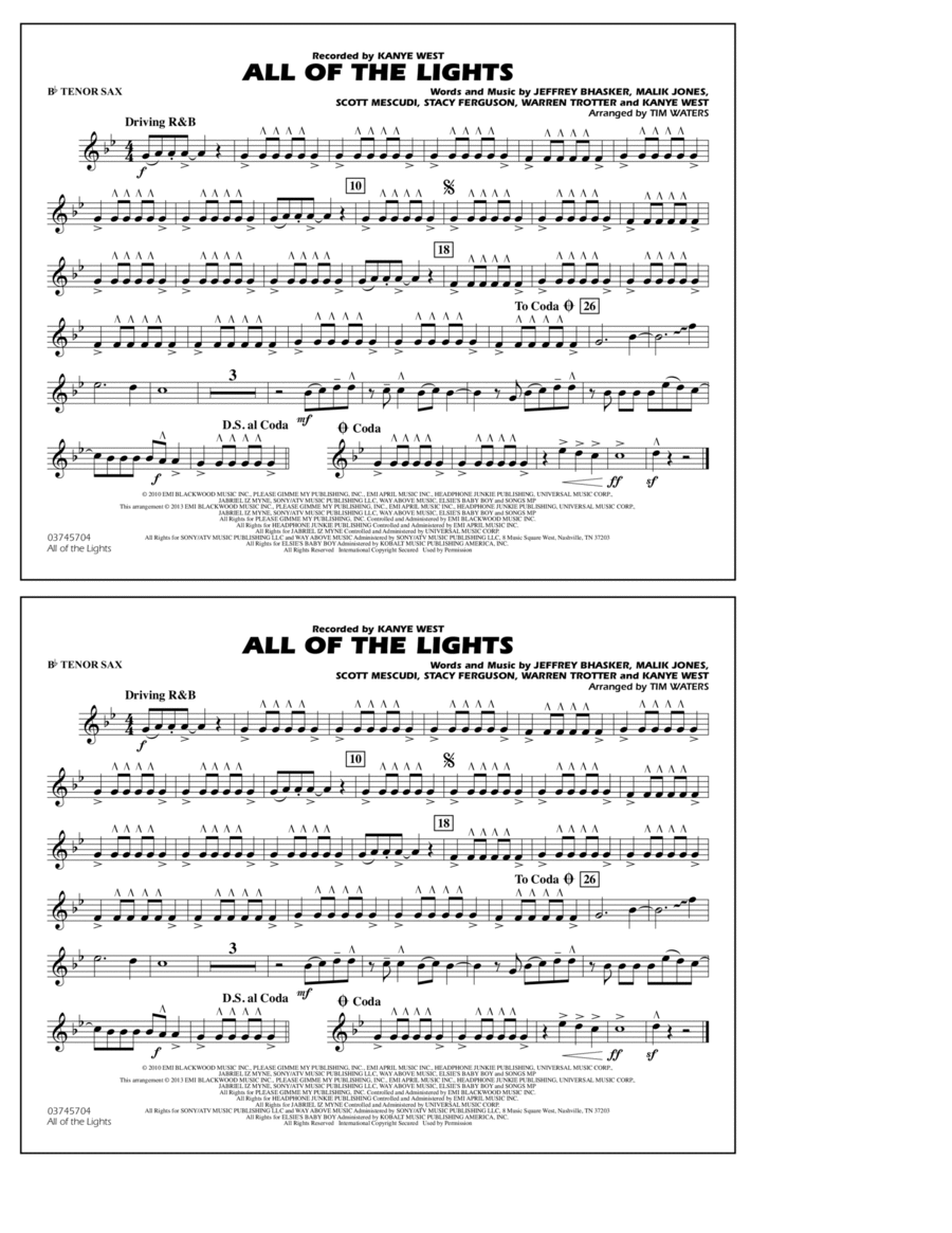 All Of The Lights - Bb Tenor Sax Marching Band scores gallery preview page 1