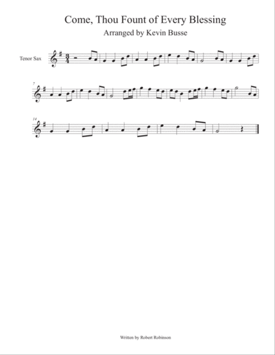 Come Thou Fount of Every Blessing Tenor Sax Tenor Saxophone
