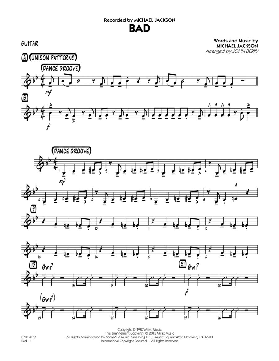 Bad - Guitar Jazz Ensemble scores gallery preview page 1
