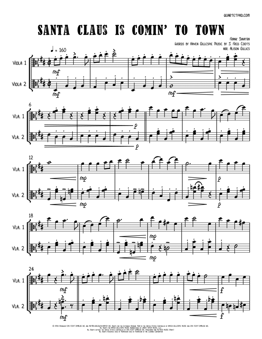 Santa Claus Is Comin' To Town String Duet scores gallery preview page 1