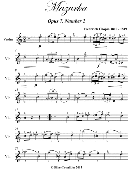 Mazurka Opus 7 Number 2 Easy Violin Sheet Music