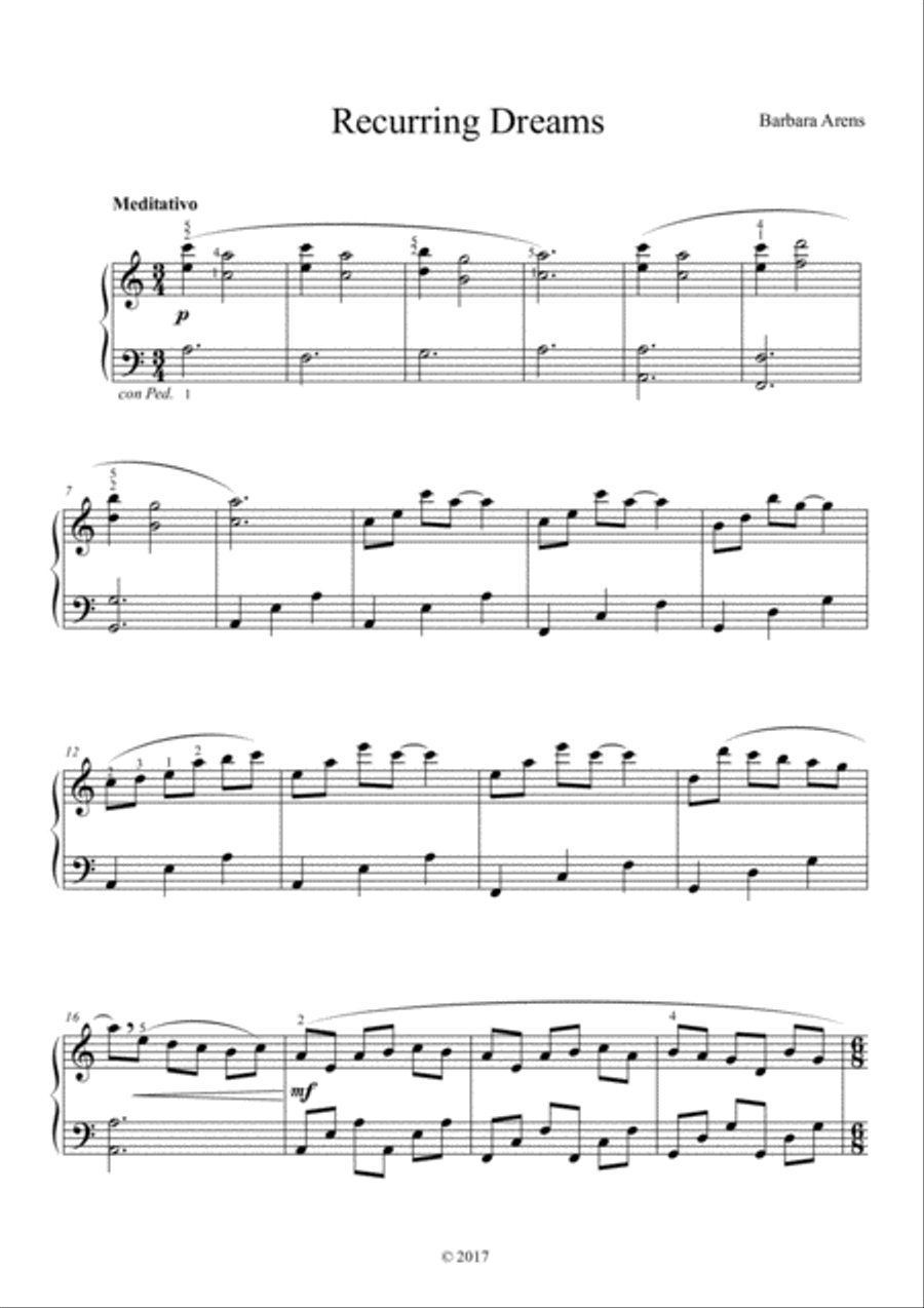 Recurring Dreams by Barbara Arens Piano Solo scores gallery preview page 1