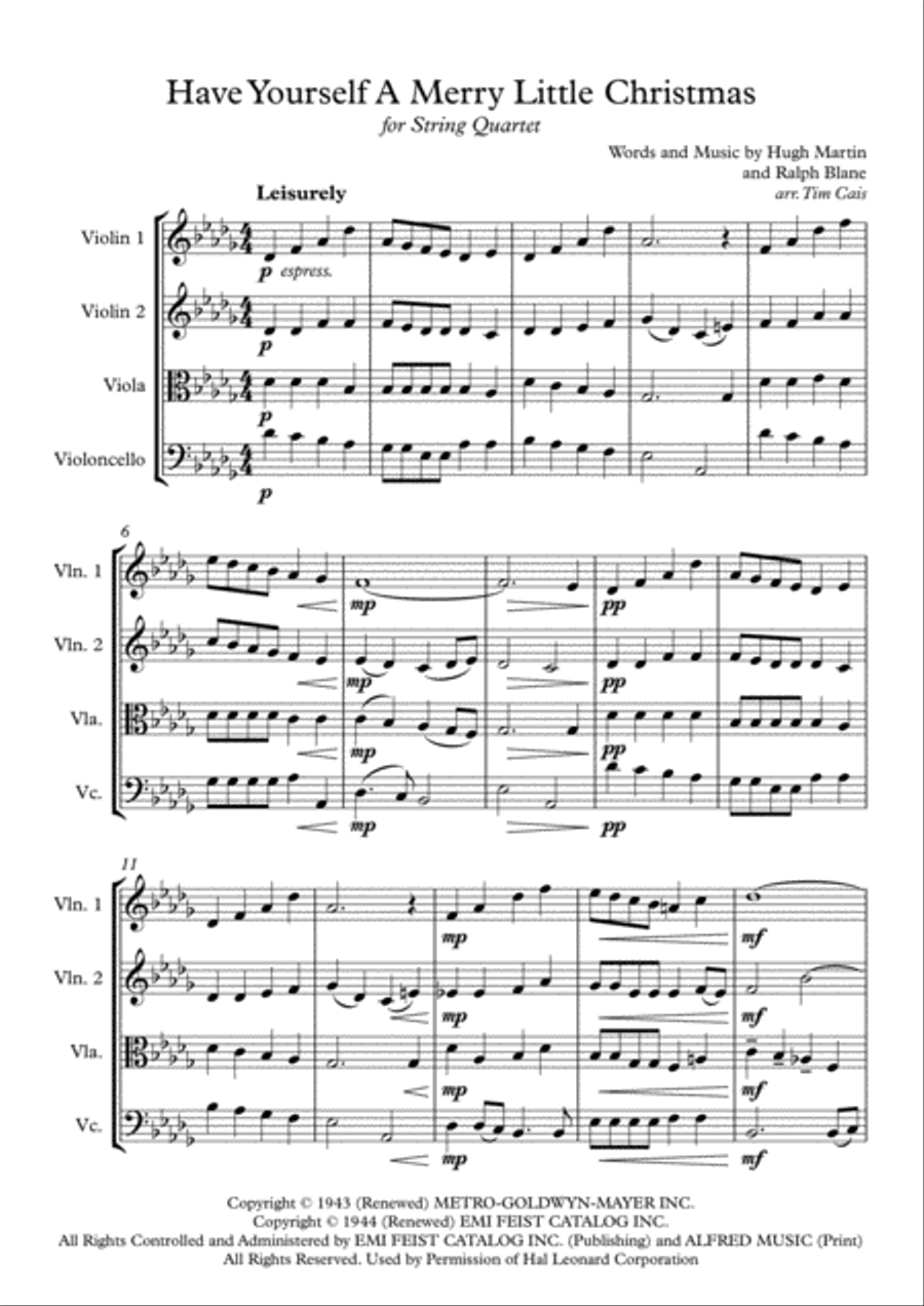 Have Yourself A Merry Little Christmas from MEET ME IN ST. LOUIS String Quartet scores gallery preview page 1