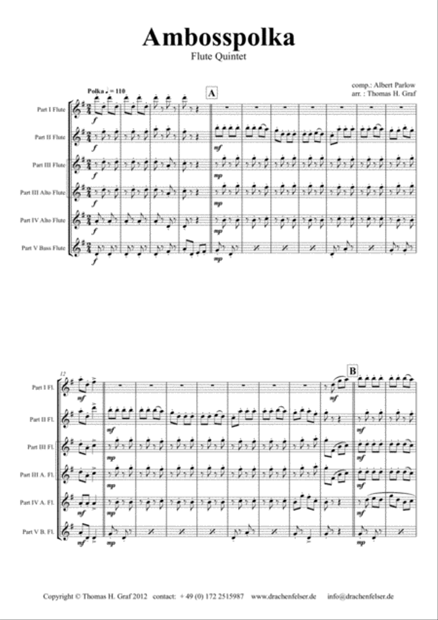 Amboss-Polka - German Polka - Oktoberfest - Flute Quintet Woodwind Ensemble scores gallery preview page 1