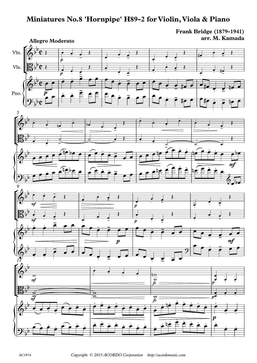 Miniatures No.8, Hornpipe H.89-2 for Violin, Viola & Piano Piano Trio scores gallery preview page 1