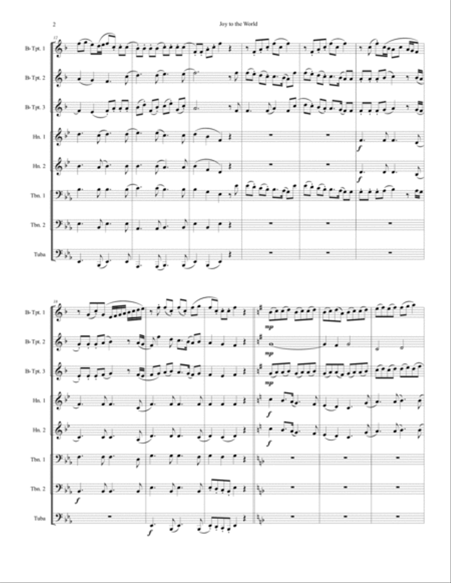 Joy to the World : Brass Octet (3, 2, 2, 1) Brass Ensemble scores gallery preview page 2