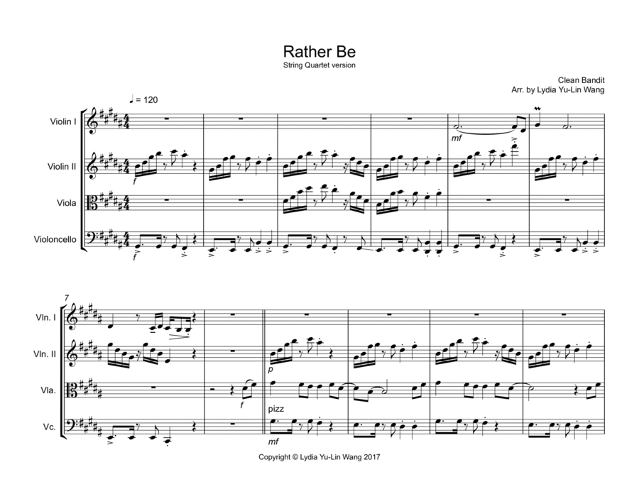 Rather Be String Quartet scores gallery preview page 1