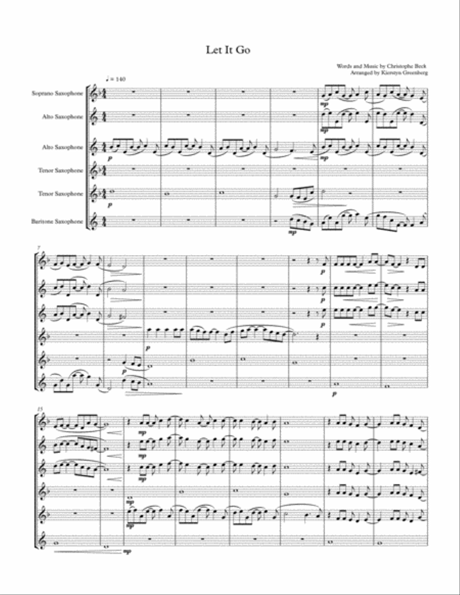 Let It Go (from Frozen) Saxophone Quintet scores gallery preview page 1