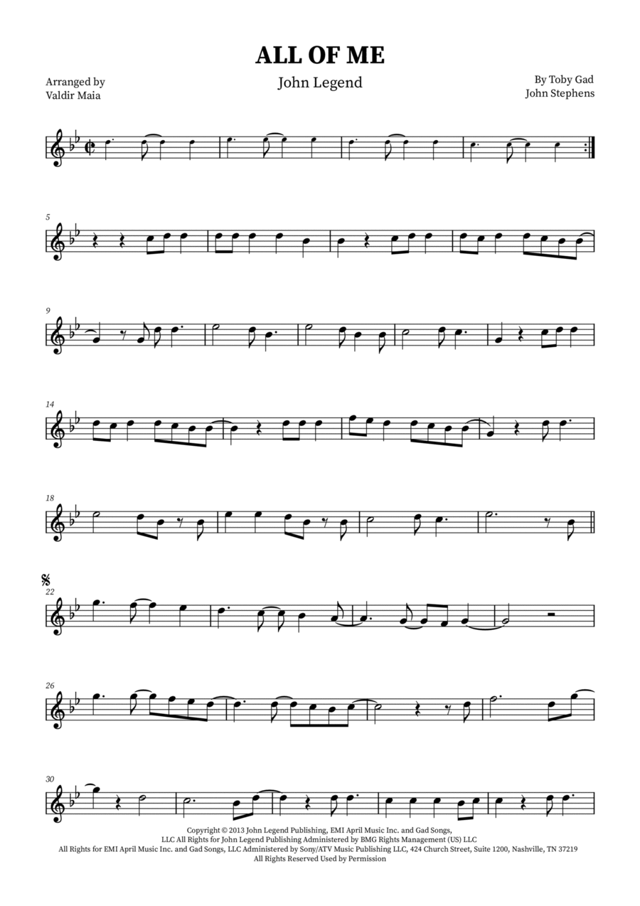 All Of Me B-Flat Clarinet scores gallery preview page 1