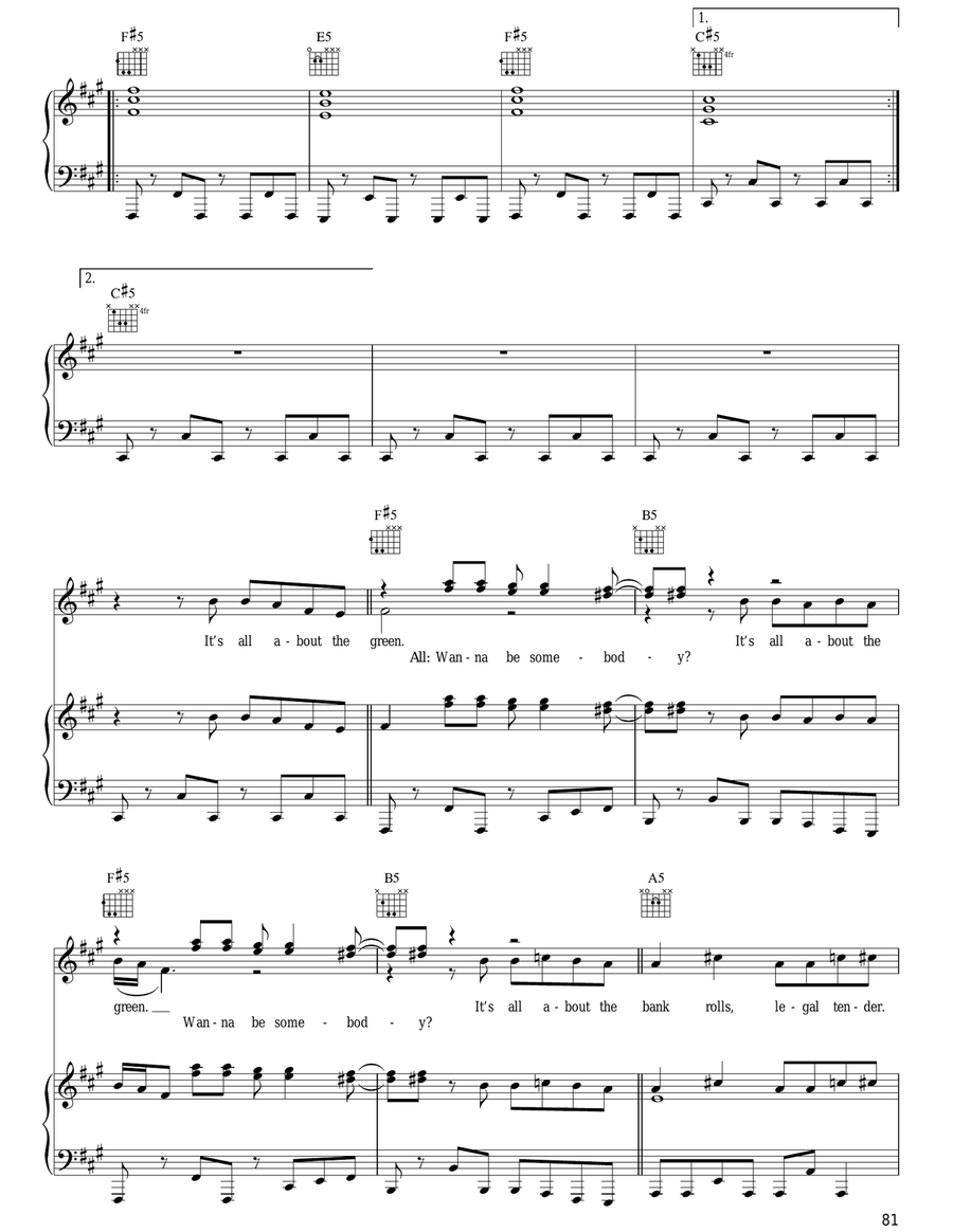 All About The Green All About The Green Piano, Vocal, Guitar scores gallery preview page 5