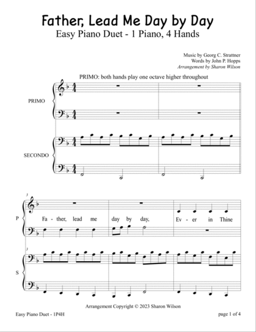 Father, Lead Me Day by Day (Easy 1 Piano, 4 Hands Duet) Piano Method scores gallery preview page 5