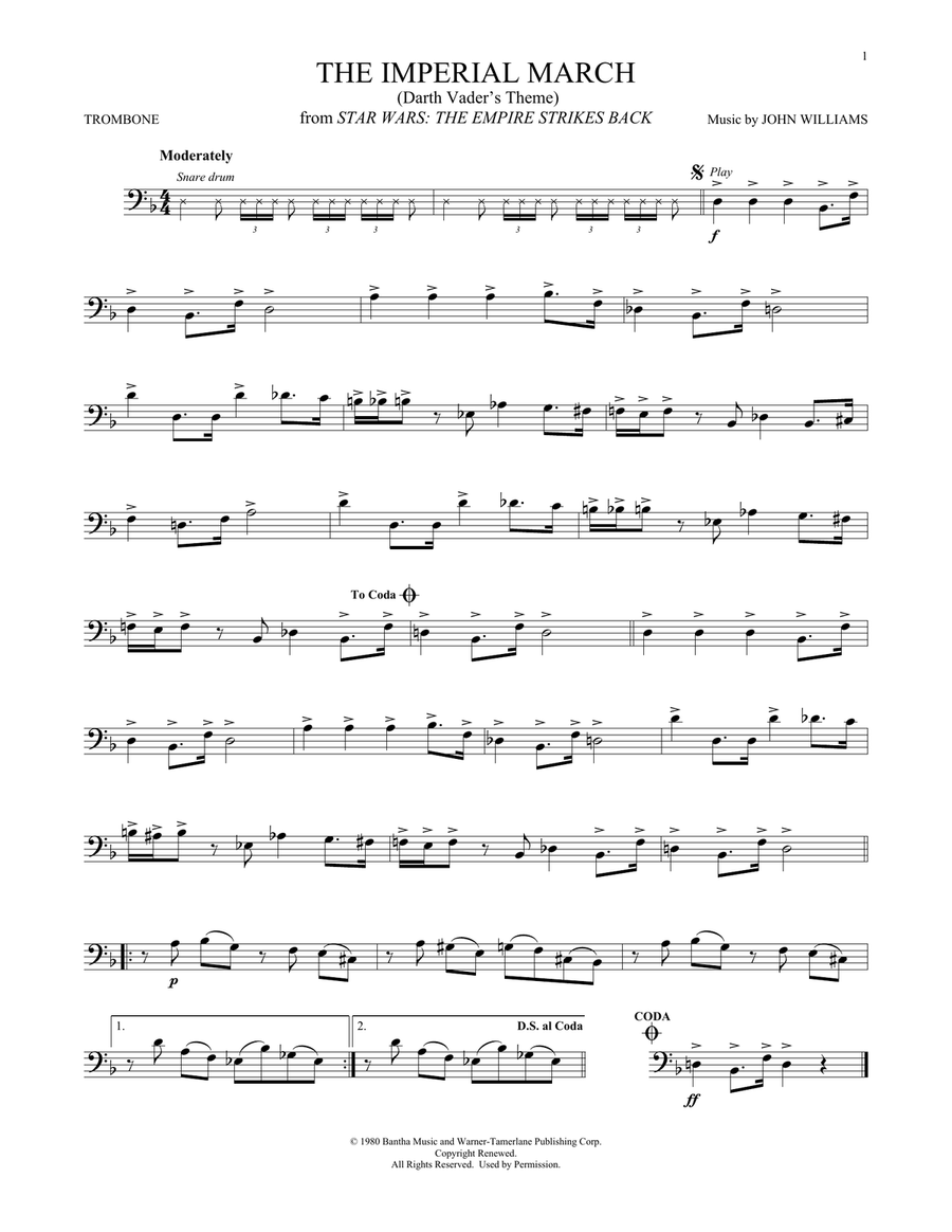 The Imperial March (Darth Vader's Theme) (from Star Wars: The Empire Strikes Back) Trombone Solo scores gallery preview page 1