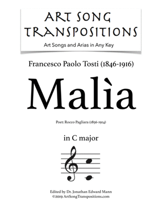 Book cover for TOSTI: Malìa (transposed to C major)