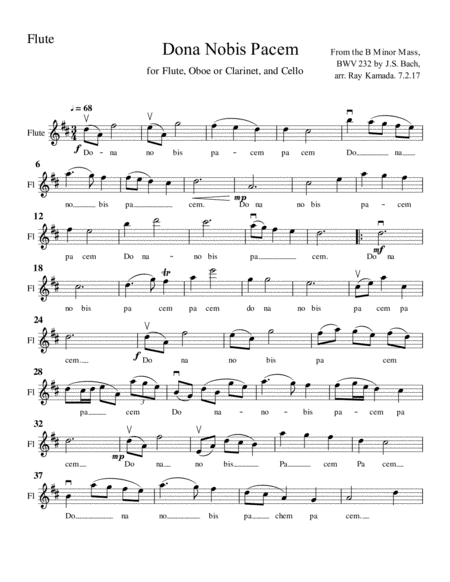Dona Nobis Pachem, for Flute, Oboe or Clarinet, and Cello image number null