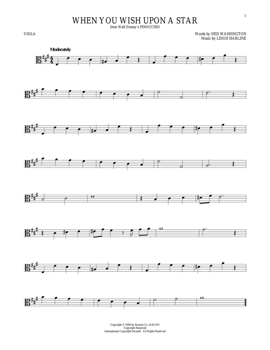When You Wish Upon A Star (from Pinocchio) Viola Solo scores gallery preview page 1