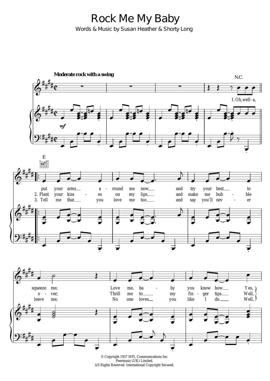 Rock Me My Baby Piano, Vocal, Guitar scores gallery preview page 1