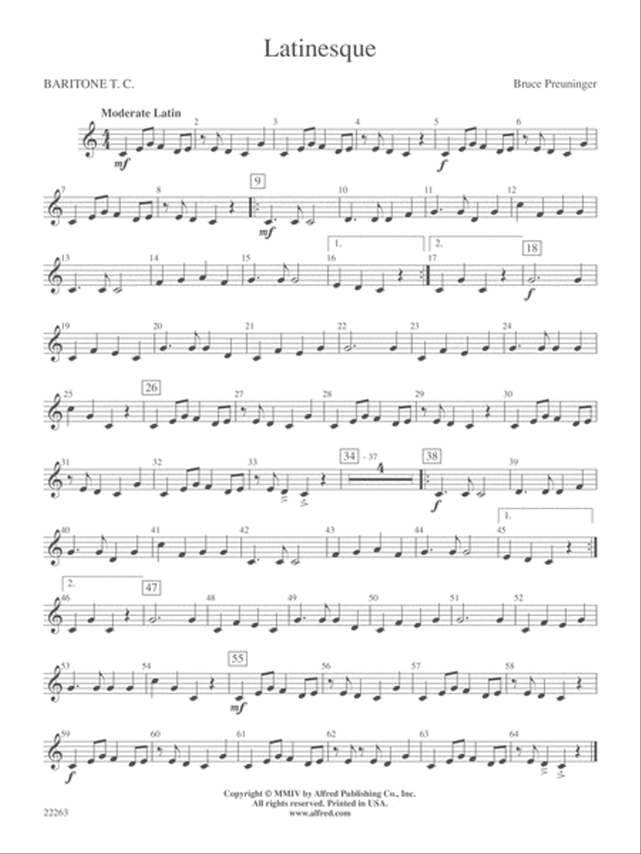 Latinesque: Baritone T.C. Concert Band scores gallery preview page 1