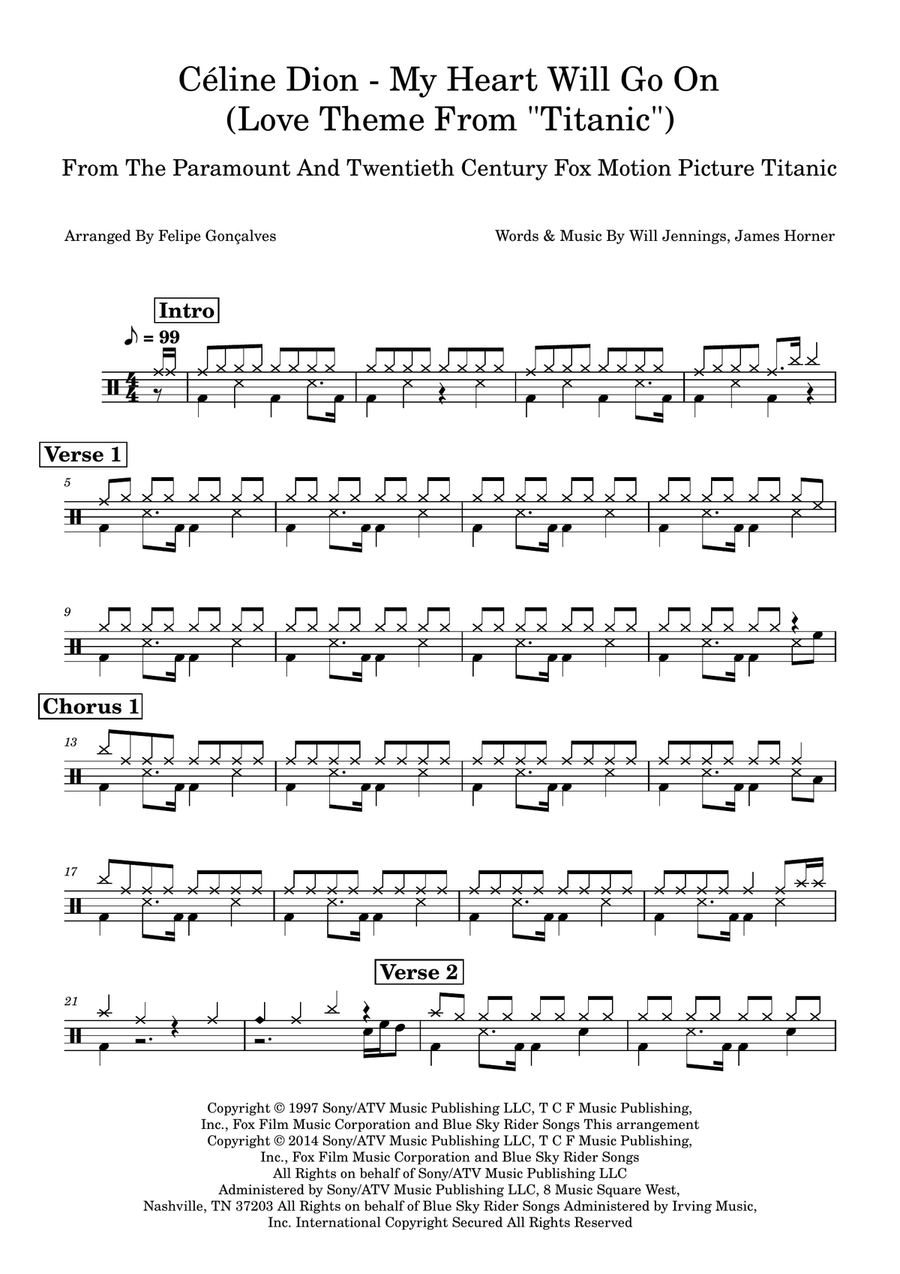 My Heart Will Go On (love Theme From 'titanic') Drum Set scores gallery preview page 1