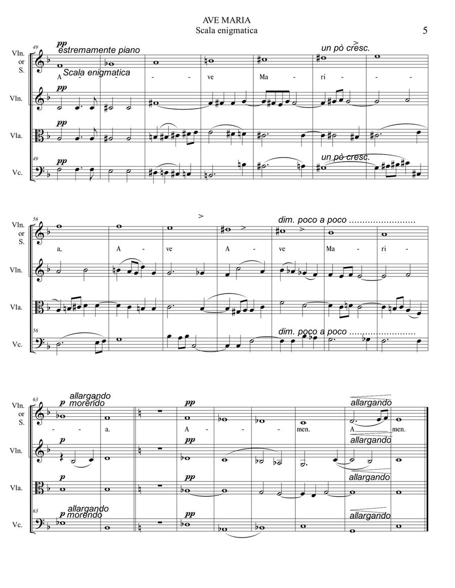 AVE MARIA - Scala enigmatica - G. Verdi - Arr. for Soprano and String Trio, or String Quartet String Quartet scores gallery preview page 5