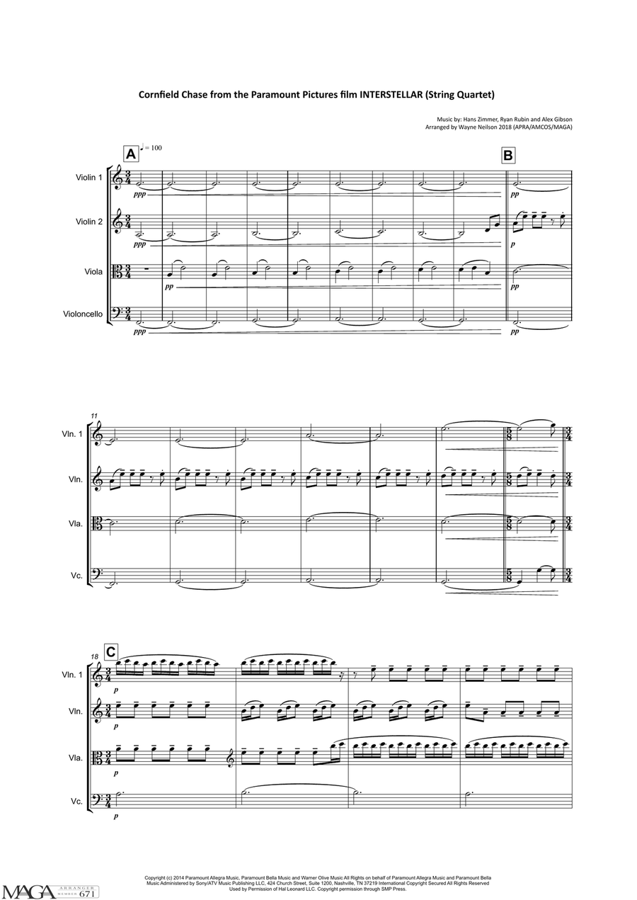 Cornfield Chase from the Paramount Pictures film INTERSTELLAR String Quartet scores gallery preview page 2