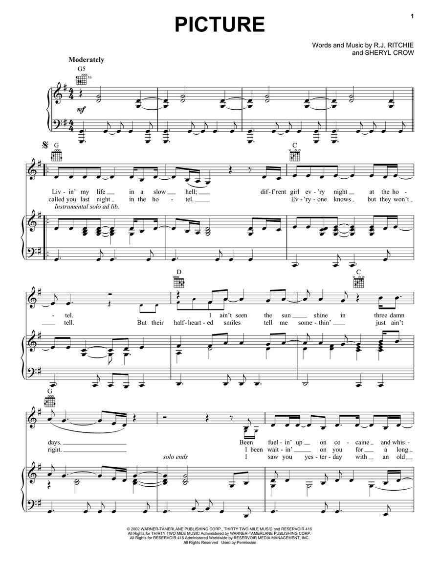 Picture Picture Piano, Vocal, Guitar scores gallery preview page 1