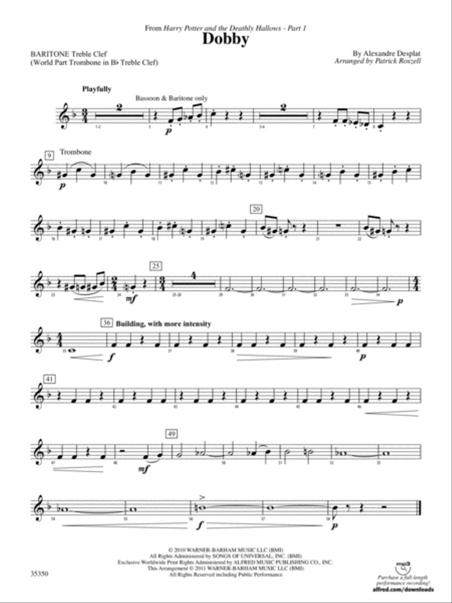Dobby (from Harry Potter and the Deathly Hallows, Part 1): Baritone T.C. Concert Band scores gallery preview page 1