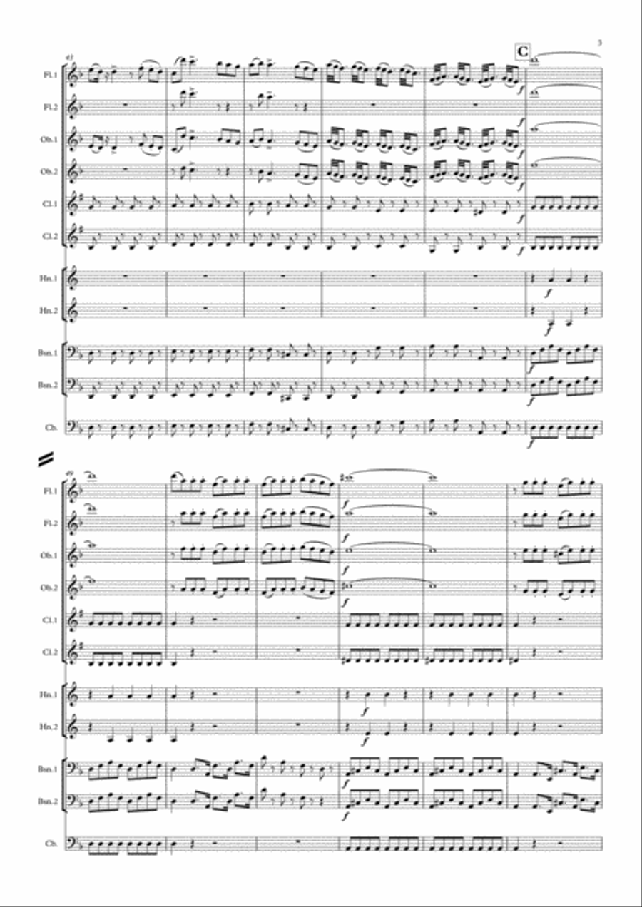 Rossini: The Barber of Seville Overture (extract) - symphonic wind dectet and bass Woodwind Quintet scores gallery preview page 3