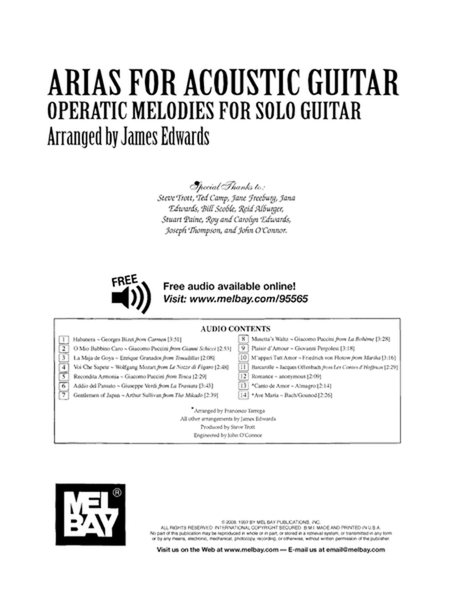 Arias for Acoustic Guitar: Operatic Melodies for Solo Guitar