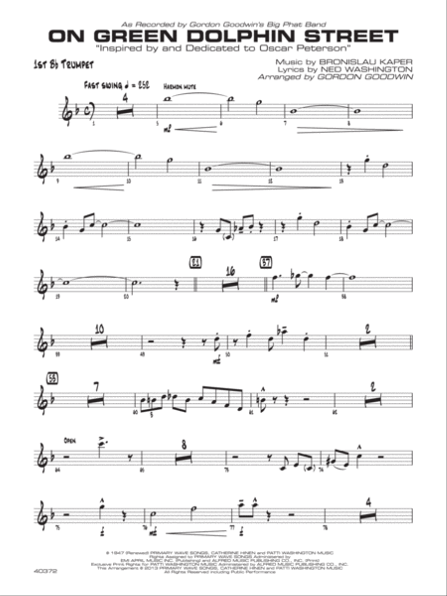 On Green Dolphin Street: 1st B-flat Trumpet Jazz Ensemble scores gallery preview page 1