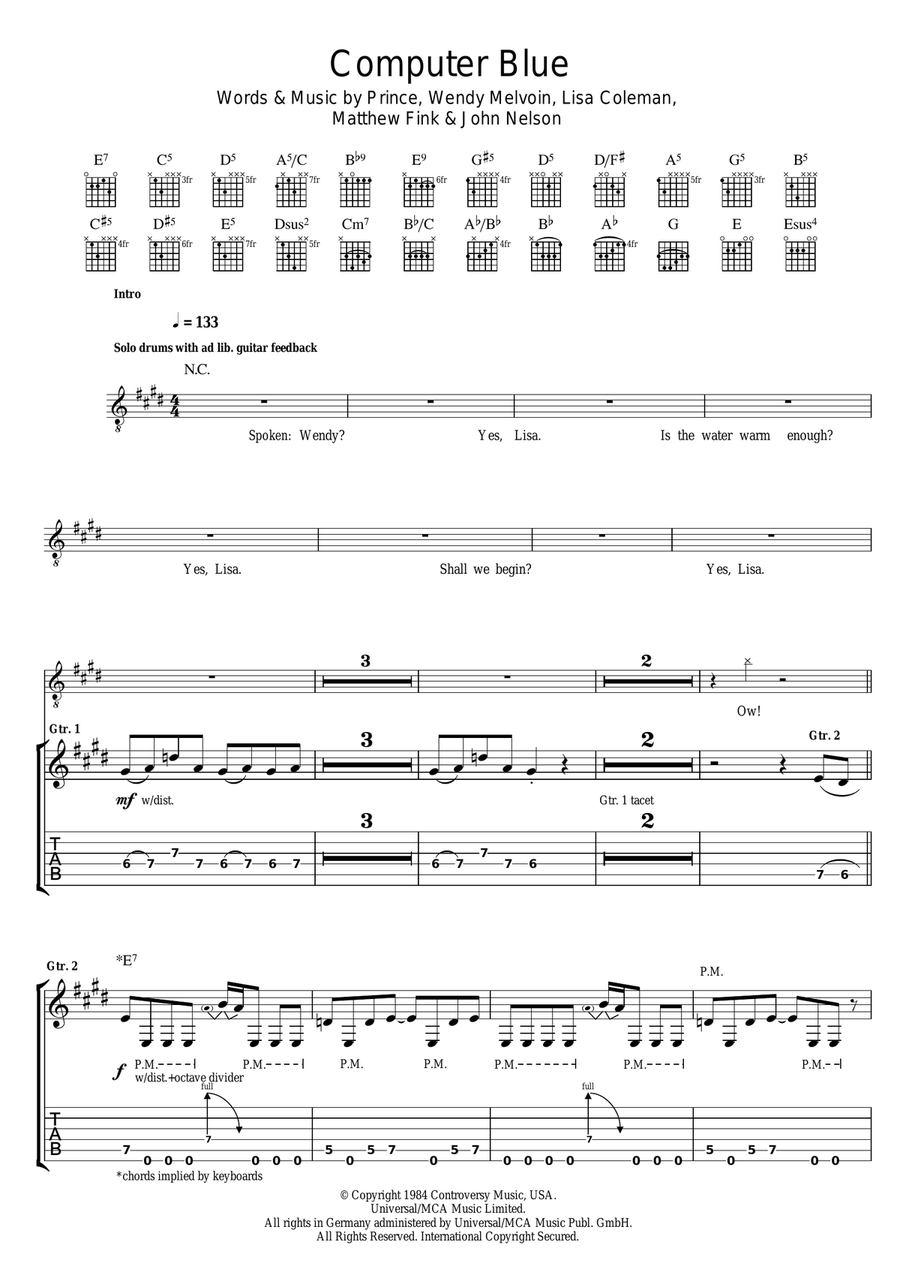 Computer Blue Electric Guitar scores gallery preview page 1