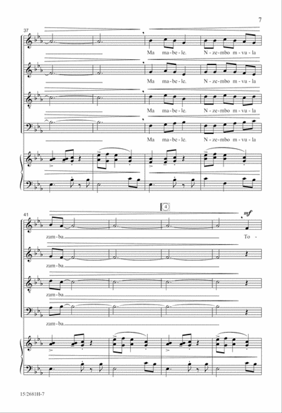 Nzembo na Mvula Zamba (Song of the Rainforest) 4-Part scores gallery preview page 7