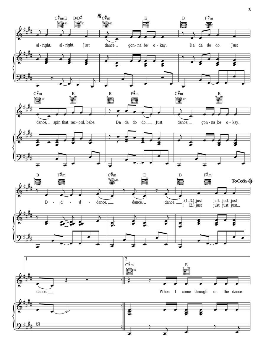 Just Dance Just Dance Piano, Vocal, Guitar scores gallery preview page 3