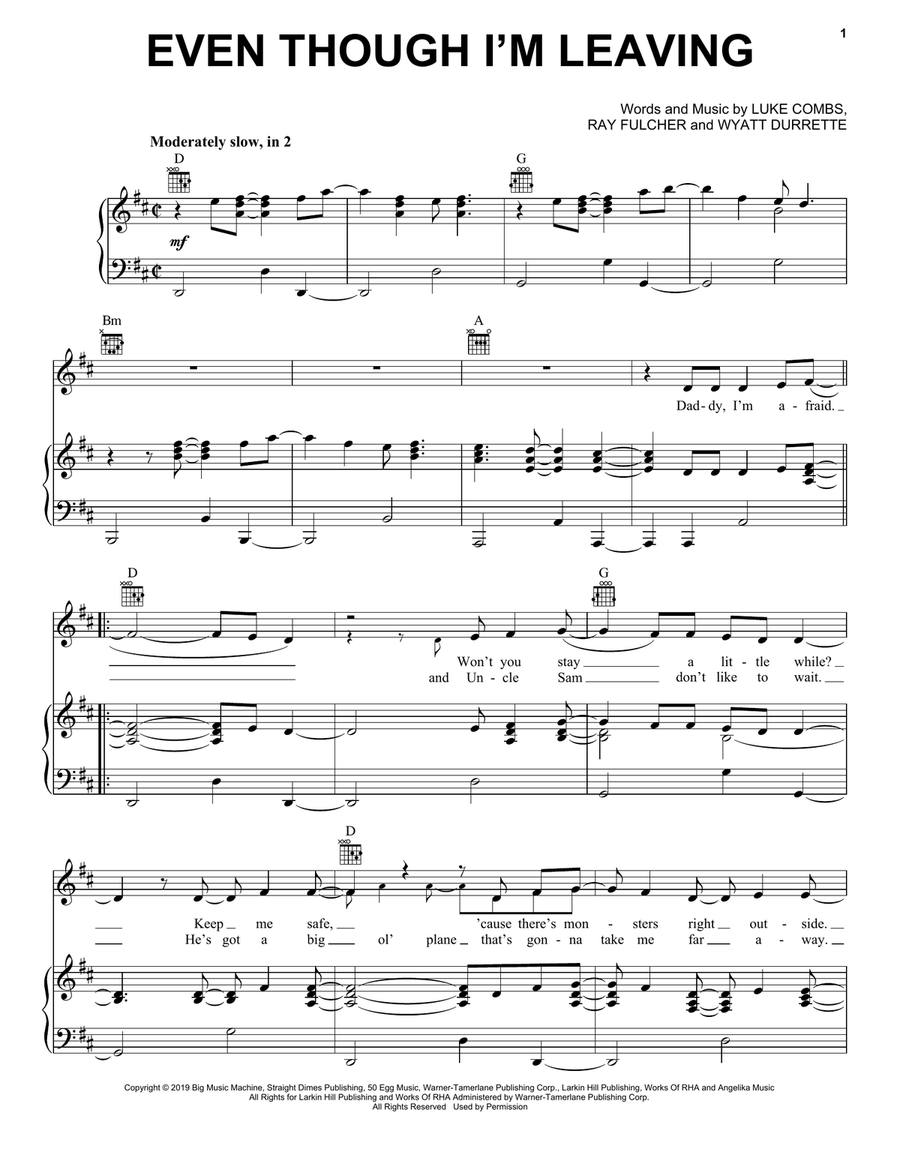 Even Though I'm Leaving Even Though I'm Leaving Piano, Vocal, Guitar scores gallery preview page 1