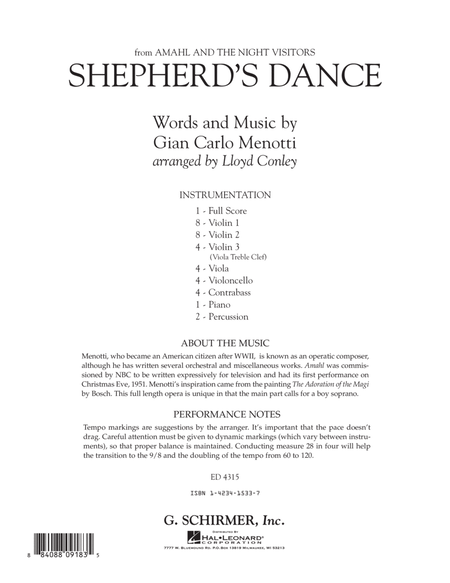 Shepherd's Dance (from Amahl and the Night Visitors) - Full Score