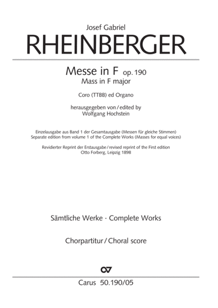 Mass in F major by Josef Gabriel Rheinberger Choir - Sheet Music