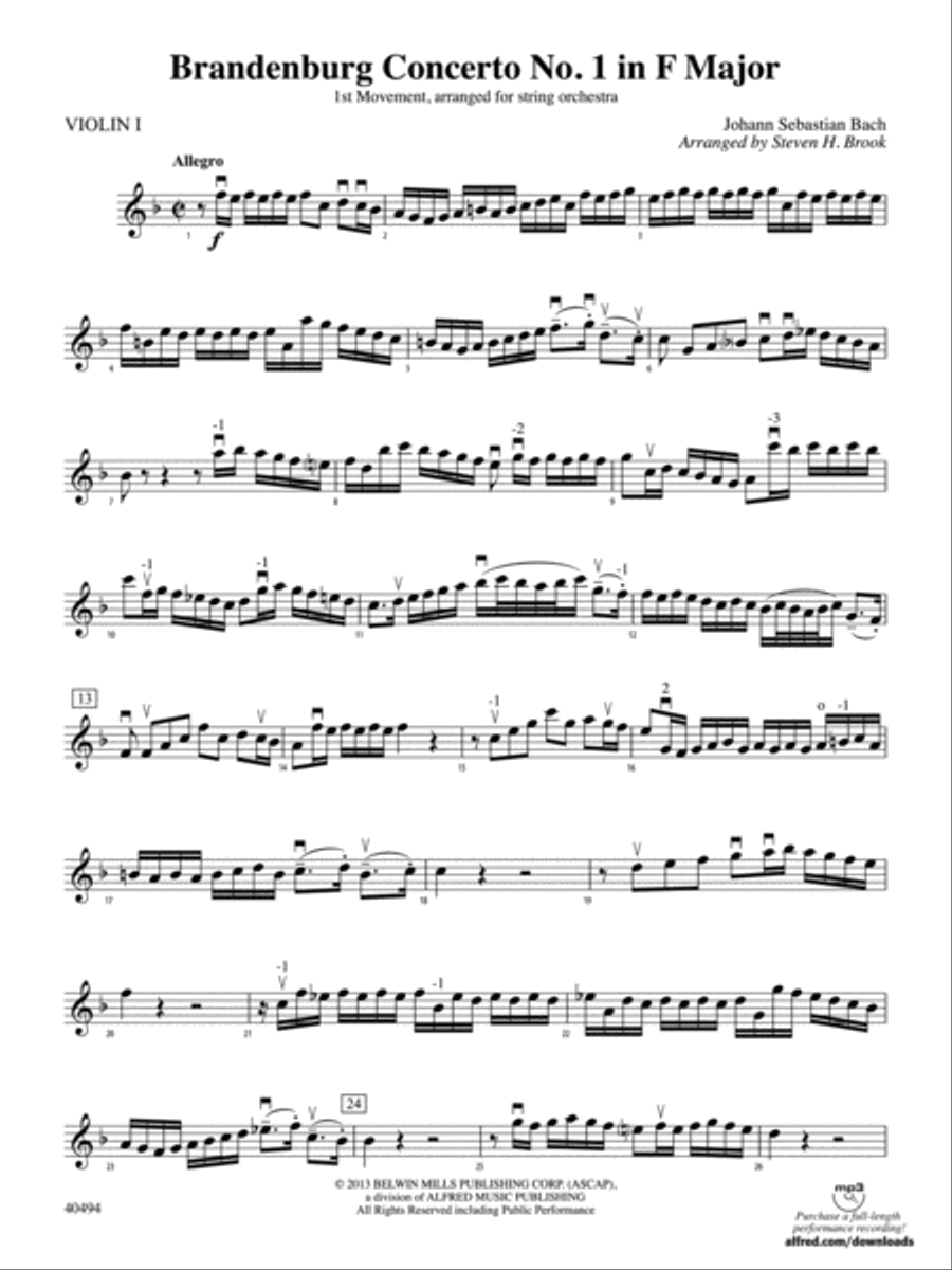 Brandenburg Concerto No. 1 in F Major: 1st Violin String Orchestra scores gallery preview page 1