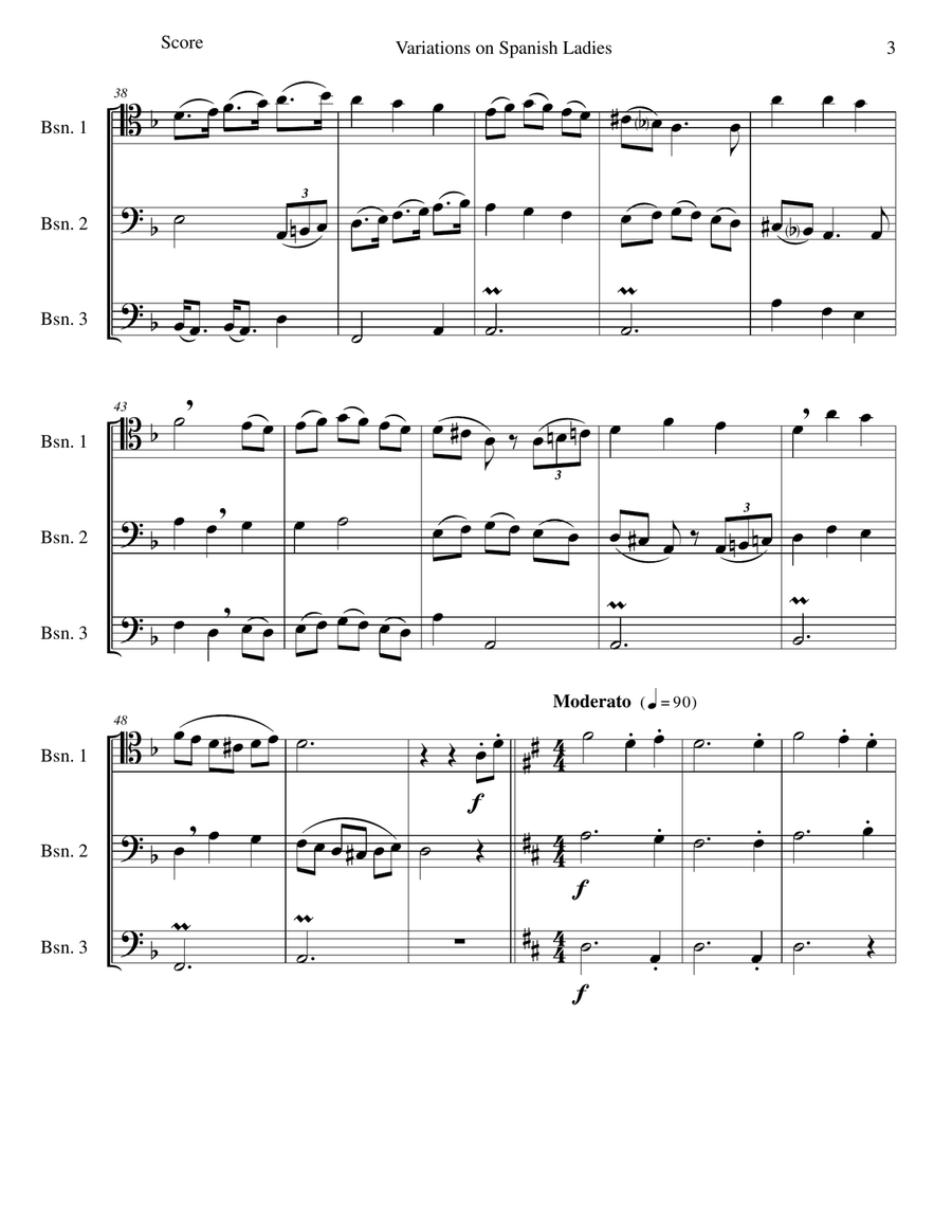 Variations on Spanish Ladies for 3 bassoons Bassoon Solo scores gallery preview page 3