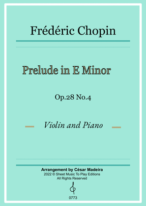 Book cover for Prelude in E minor by Chopin - Violin and Piano (Full Score and Parts)