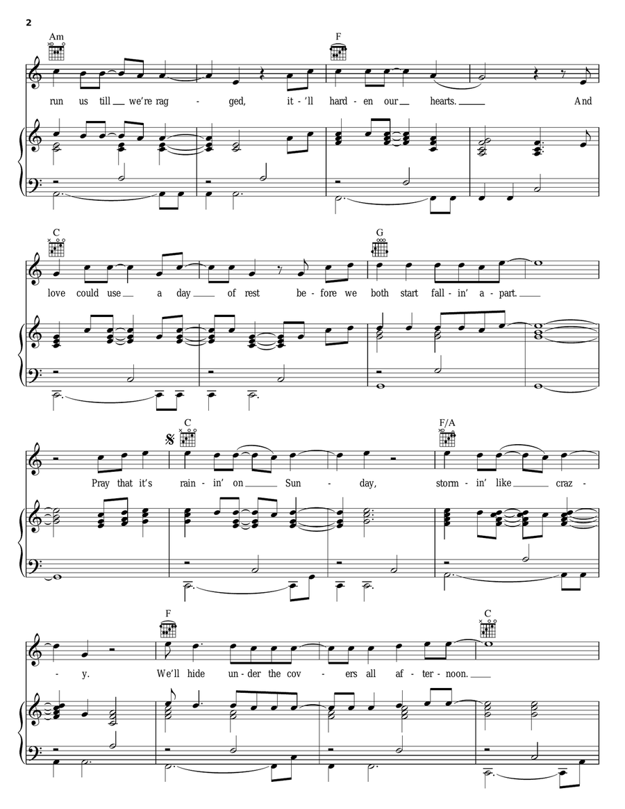 Raining On Sunday Piano, Vocal, Guitar scores gallery preview page 2