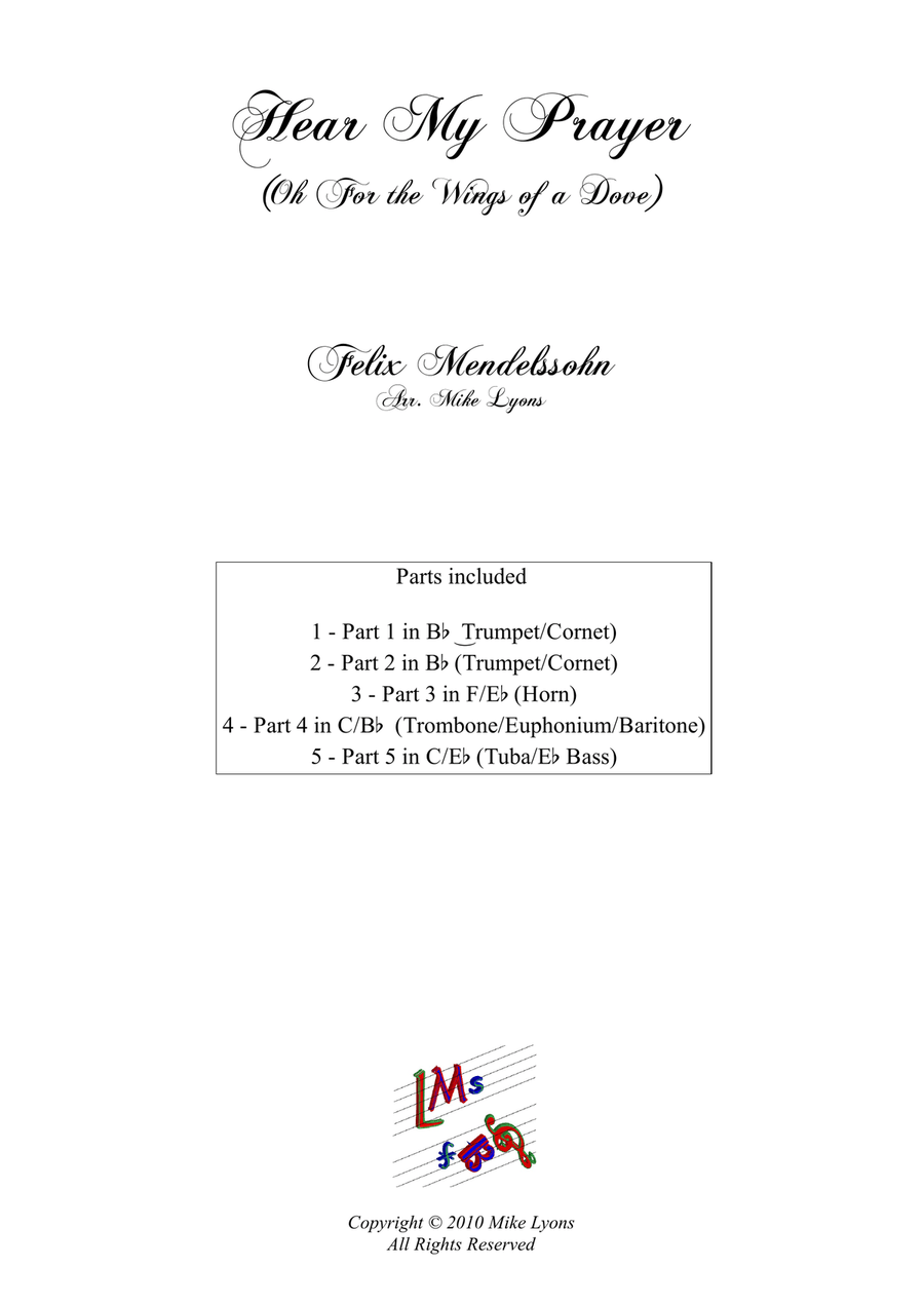 Brass Quintet - Mendelssohn - Hear My Prayer - O, For the Wings of a Dove Brass Quintet scores gallery preview page 1