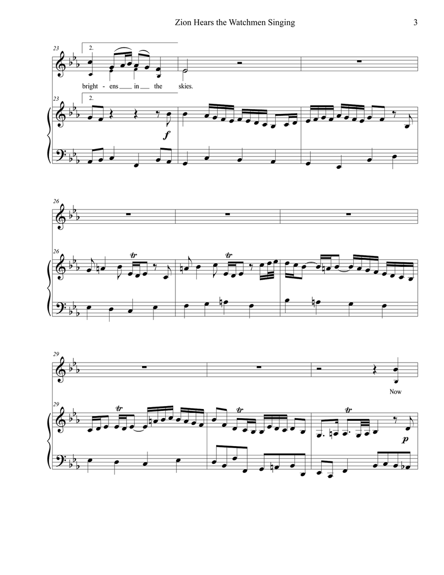Zion Hears the Watchmen Singing (1 or 2 part) 4-Part scores gallery preview page 3