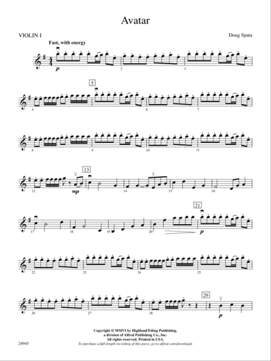 Avatar: 1st Violin String Orchestra scores gallery preview page 1
