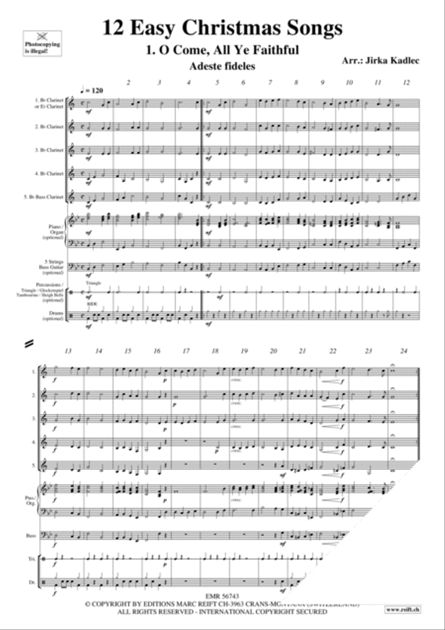 12 Easy Christmas Songs Clarinet Quintet scores gallery preview page 3