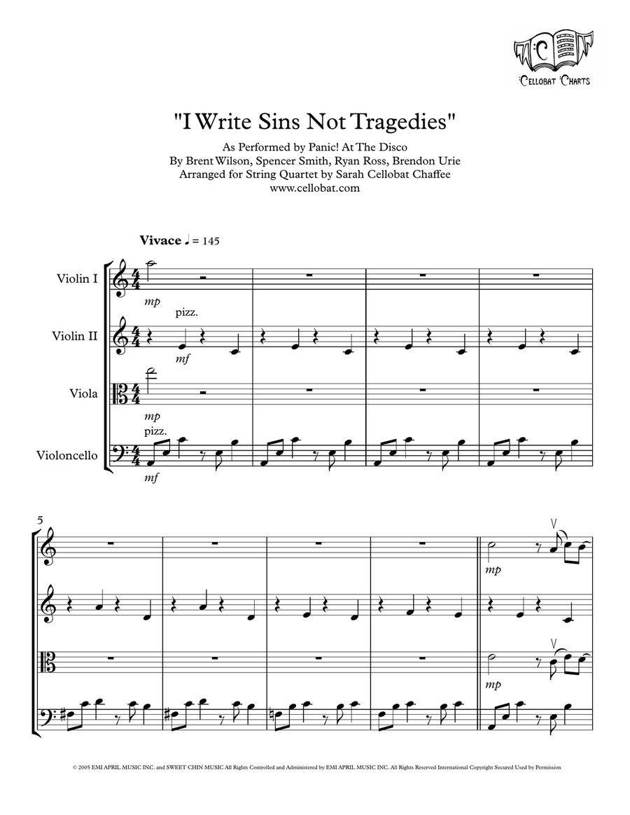 I Write Sins Not Tragedies String Quartet scores gallery preview page 1