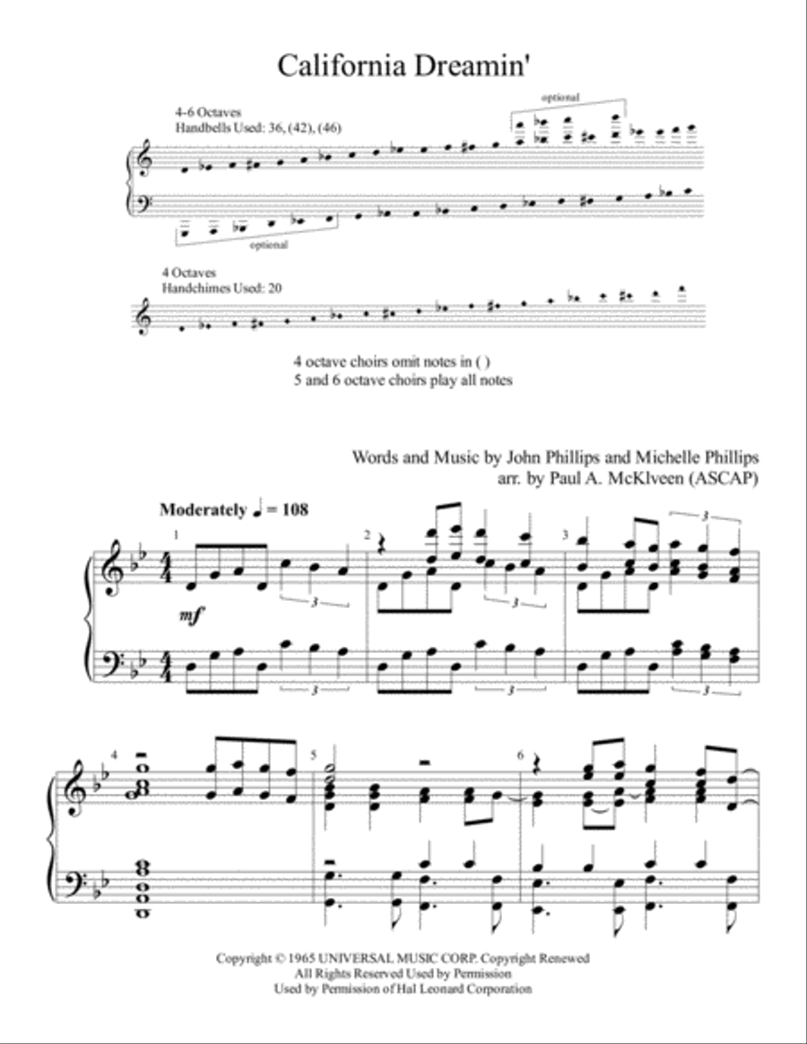California Dreamin' California Dreamin' Handbell Choir scores gallery preview page 2