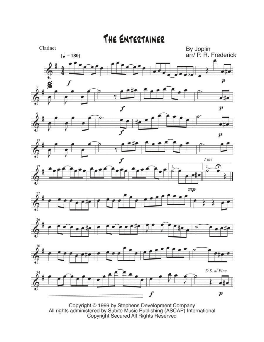 The Entertainer B-Flat Clarinet scores gallery preview page 1