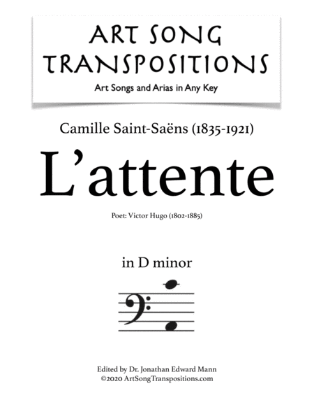 SAINT-SAËNS: L'attente (transposed to D minor, bass clef)
